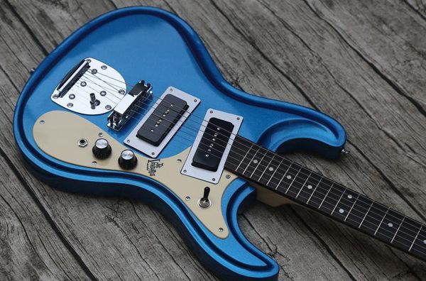 ventures mosrite johnny ramone pelham blue electric guitar floating tremolo bridge, black p90 pickup, cream pickguard, vintage tuners
ventures mosrite johnny ramone pelham blue electric guitar floating tremolo bridge, black p90 pickup, cream pickguard, vintage tuners