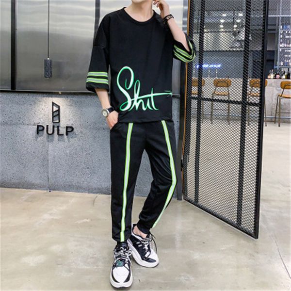 men tracksuit fashion korean trend new short sleeve tshirt suit designer male loose han edition popular logo leisure summer thin pants suit, Gray
men tracksuit fashion korean trend new short sleeve tshirt suit designer male loose han edition popular logo leisure summer thin pants suit, Gray