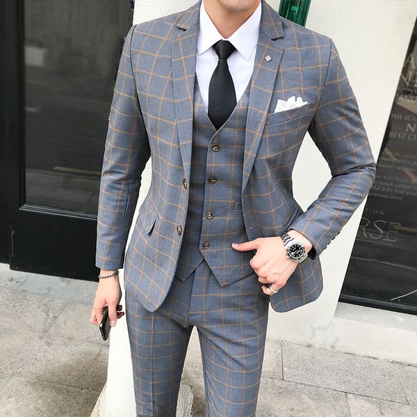 2019 spring autumn plaid men's suit (jacket+vest+trousers) england style suit set dress slim fit wedding tuxedo formal men, White;black
2019 spring autumn plaid men's suit (jacket+vest+trousers) england style suit set dress slim fit wedding tuxedo formal men, White;black