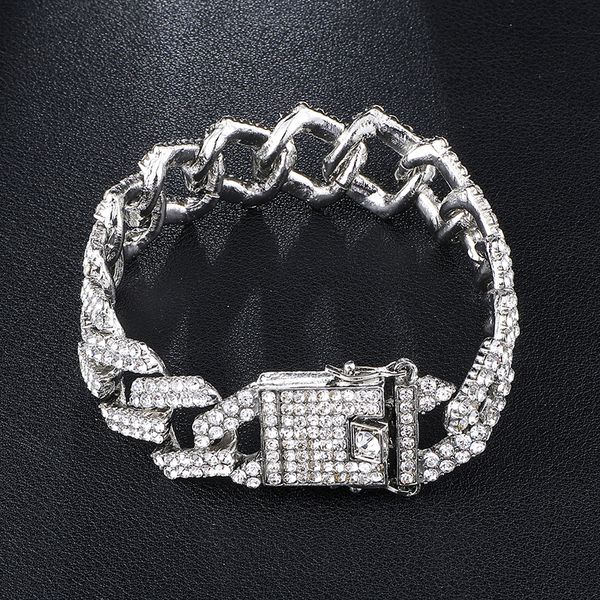 19mm bling heavy iced out cuban link chain full crystal pave men's bracelet gold bracelets for men hip hop jewelry, Black
19mm bling heavy iced out cuban link chain full crystal pave men's bracelet gold bracelets for men hip hop jewelry, Black