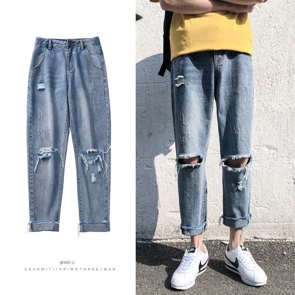 wholesale 2020 fashion wide-legged handsome hole jeans beggar hong kong style pants male loose korean trend straight jeans men, Blue
wholesale 2020 fashion wide-legged handsome hole jeans beggar hong kong style pants male loose korean trend straight jeans men, Blue