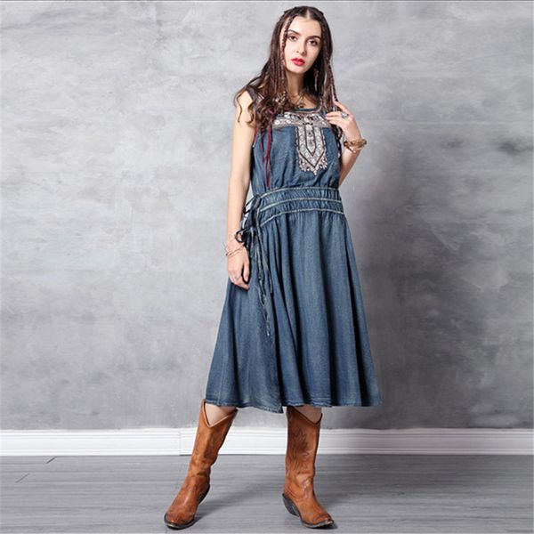 vintage summer embroidery dress 2019 new denim women's dresses o-neck adjustable waist sundress k82159 woman vestidos, Black;gray
vintage summer embroidery dress 2019 new denim women's dresses o-neck adjustable waist sundress k82159 woman vestidos, Black;gray