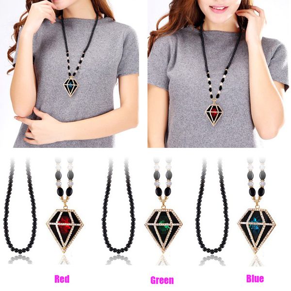 trendy women fashion necklace sweater chain emerald crystal hollow diamond shape pendant necklace long chain beads jewelry, Silver
trendy women fashion necklace sweater chain emerald crystal hollow diamond shape pendant necklace long chain beads jewelry, Silver