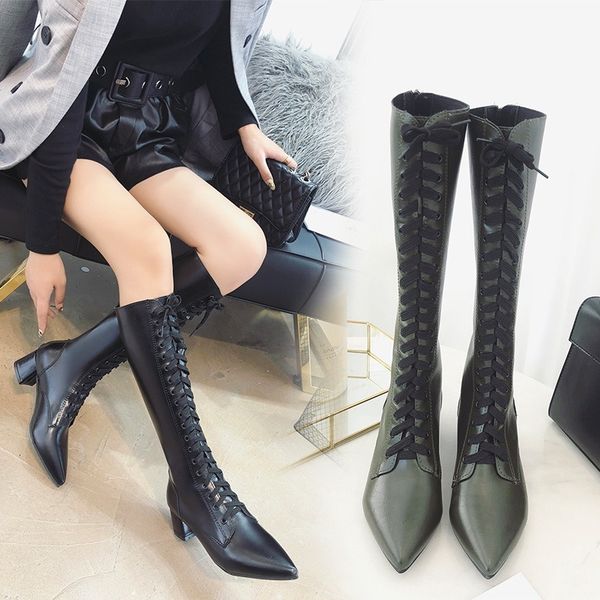 women knee high boots cross-tied mid heel long boots pointed toe solid fashion pu leather winter comfort shoes aezlz201, Black
women knee high boots cross-tied mid heel long boots pointed toe solid fashion pu leather winter comfort shoes aezlz201, Black
