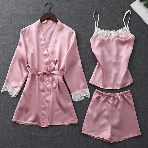 4 pieces satin sleepwear female lace sleep lounge elegant lace nightwear pajamas sets, Blue;gray
4 pieces satin sleepwear female lace sleep lounge elegant lace nightwear pajamas sets, Blue;gray