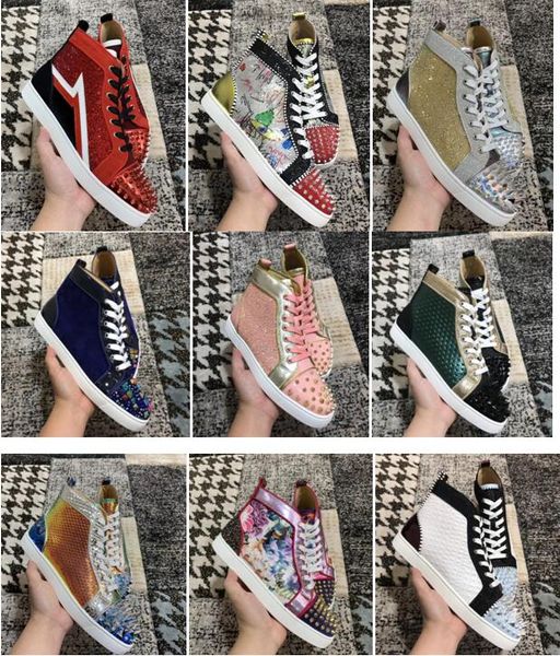 designer brand sneakers red bottom fashion shiny new toe rivet men's shoes women's high-lace-up couple mix spikes, Black
designer brand sneakers red bottom fashion shiny new toe rivet men's shoes women's high-lace-up couple mix spikes, Black