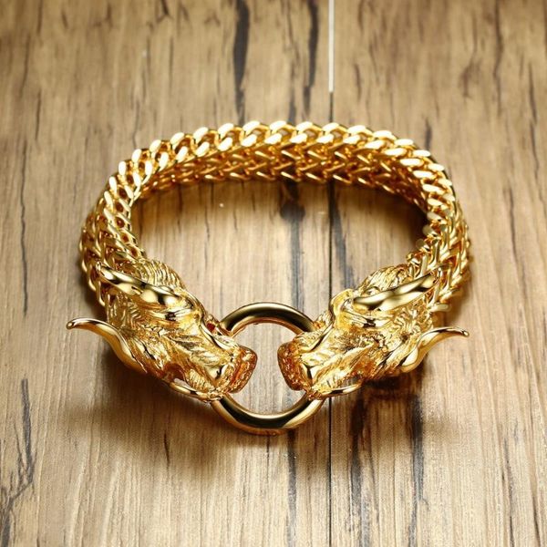 men's punk double dragon head herringbone chain bracelet for men braslet stainless steel gold tone hip hop male jewelry 22.5cm, Black
men's punk double dragon head herringbone chain bracelet for men braslet stainless steel gold tone hip hop male jewelry 22.5cm, Black