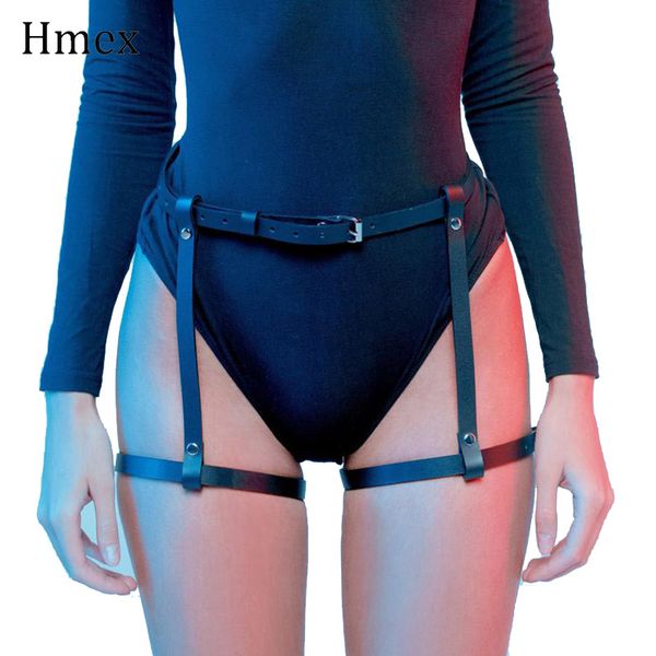 

women leather harness garter belt gothic punk leg suspenders stocking fetish rave bondage cage belts accessories, Black;white