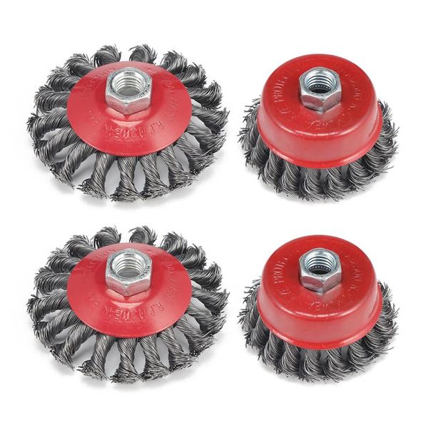4pcs rotary twisted knot flat cup steel wire wheel brush for angle grinder rust paint removal steel wire brush
4pcs rotary twisted knot flat cup steel wire wheel brush for angle grinder rust paint removal steel wire brush
