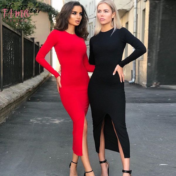 2020 long sleeve slit bodycon midi dress autumn winter women pure red black christmas outfits party streetwear, Black;gray
2020 long sleeve slit bodycon midi dress autumn winter women pure red black christmas outfits party streetwear, Black;gray