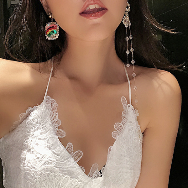 women's asymmetric square earring 2019 fashion gold metal earrings heart long tassel rhinestone drop earrings jewelry party, Silver
women's asymmetric square earring 2019 fashion gold metal earrings heart long tassel rhinestone drop earrings jewelry party, Silver