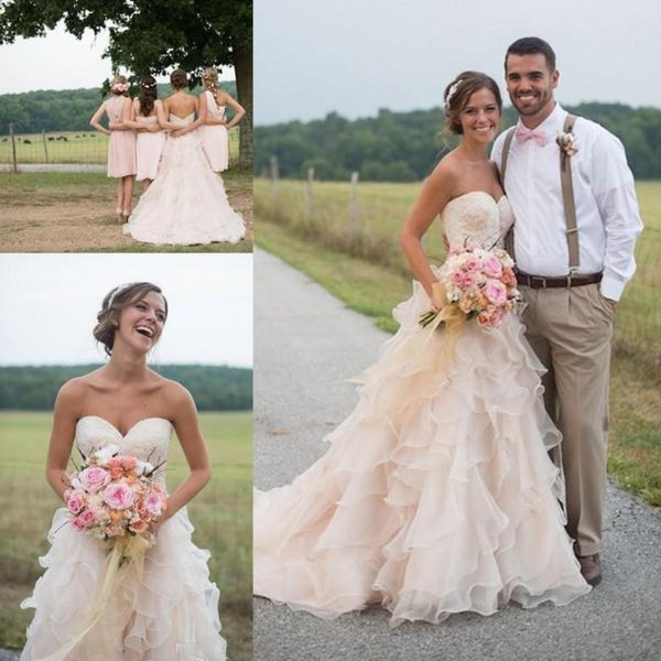 modest blush pink country wedding dresses with ruffles skirt sweetheart lace organza vintage bridal gowns plus size wedding dress, White
modest blush pink country wedding dresses with ruffles skirt sweetheart lace organza vintage bridal gowns plus size wedding dress, White