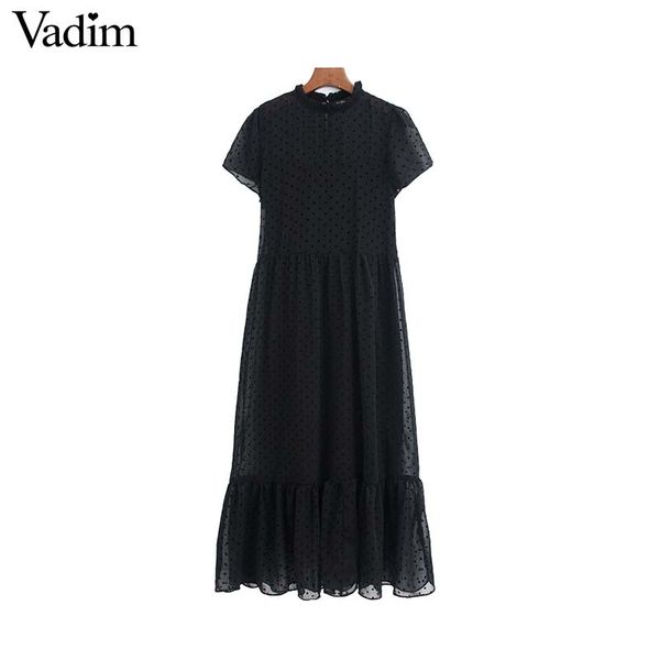vadim women chic dots design chiffon black midi dress short sleeve female stylish solid mid calf dresses summer vestidos qd116, Black;gray
vadim women chic dots design chiffon black midi dress short sleeve female stylish solid mid calf dresses summer vestidos qd116, Black;gray