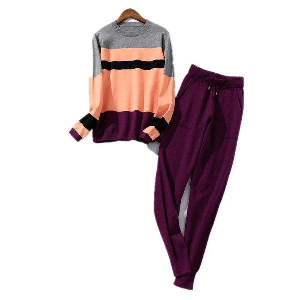 2019 women knitted tracksuit pullove sweater and pants knitted 2 piece set casual sportwear striped sweatsuit, White
2019 women knitted tracksuit pullove sweater and pants knitted 2 piece set casual sportwear striped sweatsuit, White
