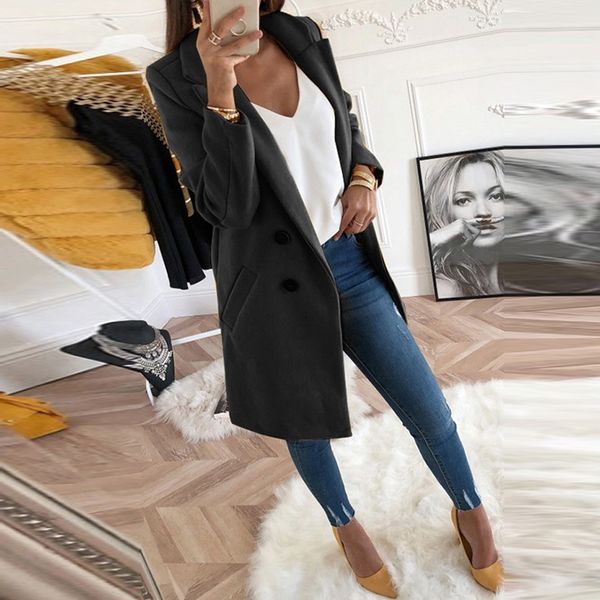 fashion women woollen blends long coat plus size overcoats 2019 autumn winter long sleeve casual oversize outwear jackets coat, Black
fashion women woollen blends long coat plus size overcoats 2019 autumn winter long sleeve casual oversize outwear jackets coat, Black