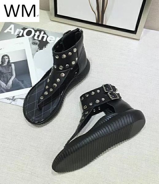 new designer black high-studded sandals casual handmade walking tennis sandals slippers mules slides thongs