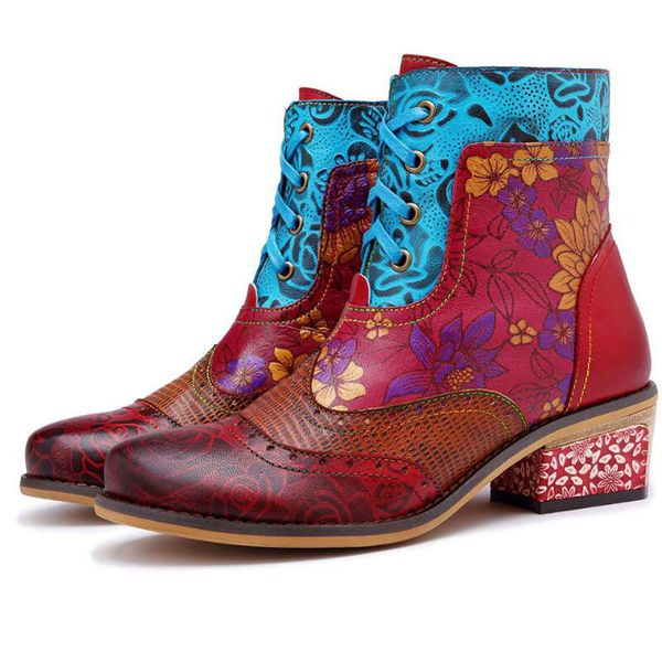 vintage splicing printed ankle boots for women genuine leather retro block med heels shoes woman lace-up cowboy boots, Black
vintage splicing printed ankle boots for women genuine leather retro block med heels shoes woman lace-up cowboy boots, Black