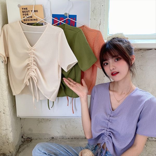 2020 drawstring navel v-neck chiffon loose short -sleeved small machine design sense short t-shirt female, White
2020 drawstring navel v-neck chiffon loose short -sleeved small machine design sense short t-shirt female, White