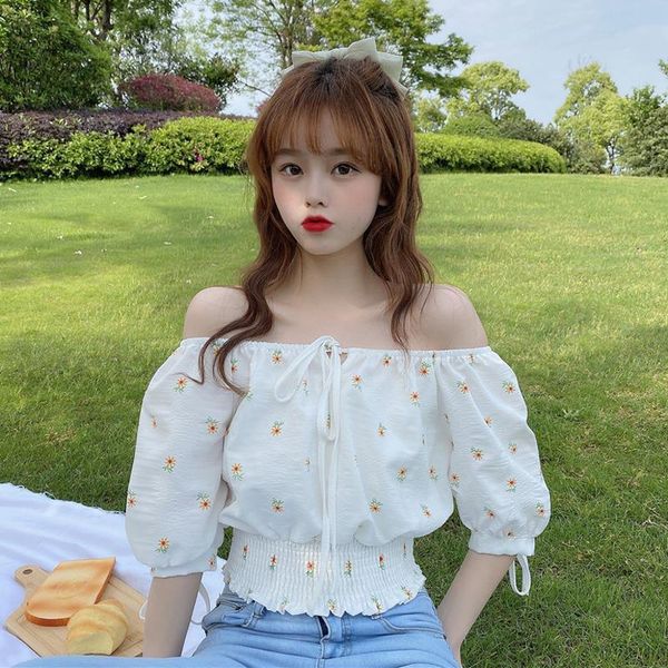 sweet printing short sleeve women slash neck off shoulder summer new korean fashion clothing womens and blouses, White
sweet printing short sleeve women slash neck off shoulder summer new korean fashion clothing womens and blouses, White