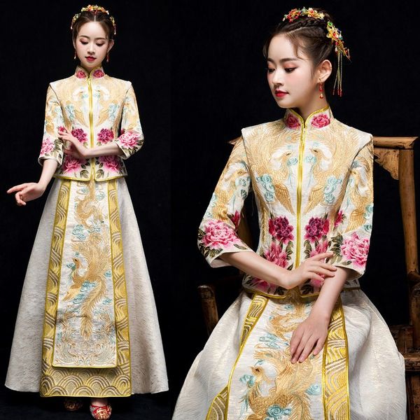 phoenix peony embroidered qi pao chinese bride wedding dress cheongsam evening gown royal marriage suit, Red
phoenix peony embroidered qi pao chinese bride wedding dress cheongsam evening gown royal marriage suit, Red