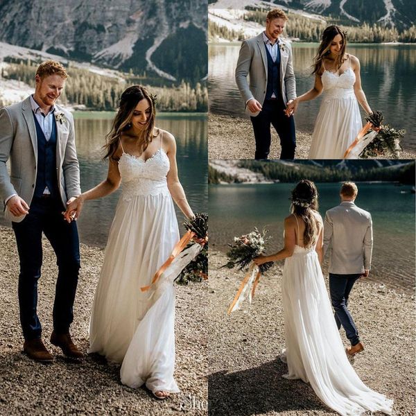 simple spaghetti strap beach wedding dresses with lace flowing chiffon skirt summer holiday seaside beach bridal dress cheap, White
simple spaghetti strap beach wedding dresses with lace flowing chiffon skirt summer holiday seaside beach bridal dress cheap, White