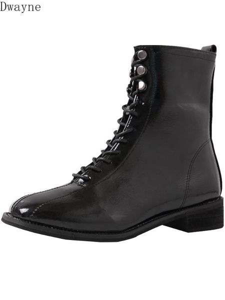 female 2019 spring and autumn models chic boots female british style patent leather wild thick with handsome boots, Black
female 2019 spring and autumn models chic boots female british style patent leather wild thick with handsome boots, Black
