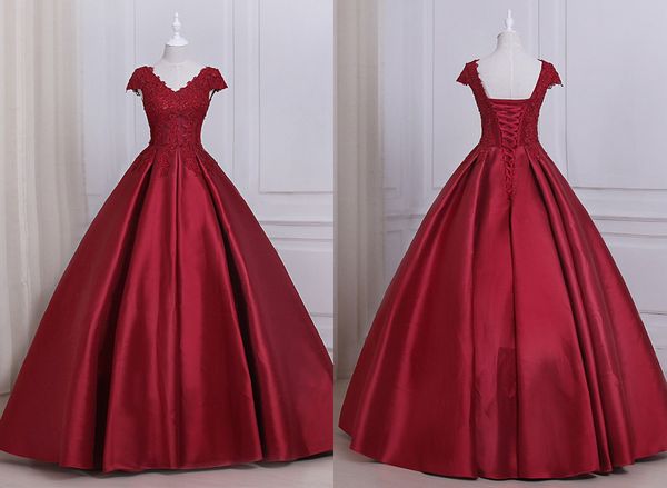 vintage real p v neck wine red quinceanera prom dresses short sleeves applique lace satin long sweet 16 dress vestidos 15 anos, Blue;red
vintage real p v neck wine red quinceanera prom dresses short sleeves applique lace satin long sweet 16 dress vestidos 15 anos, Blue;red