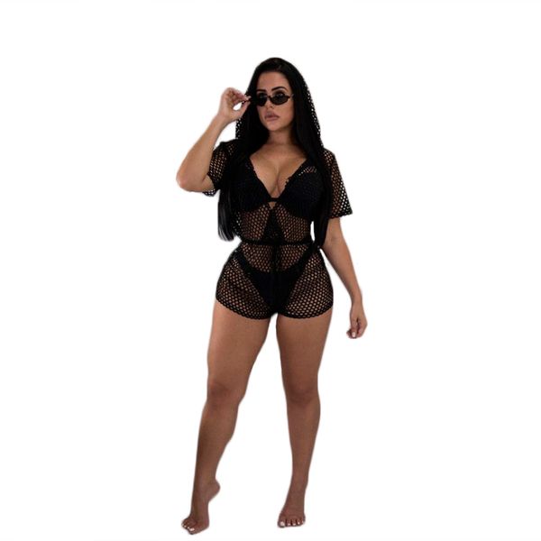 solid black beachwear cover ups 2019 summer short sleeve fishnet hollow out bandage bikini set bathing swimming, Blue;gray
solid black beachwear cover ups 2019 summer short sleeve fishnet hollow out bandage bikini set bathing swimming, Blue;gray