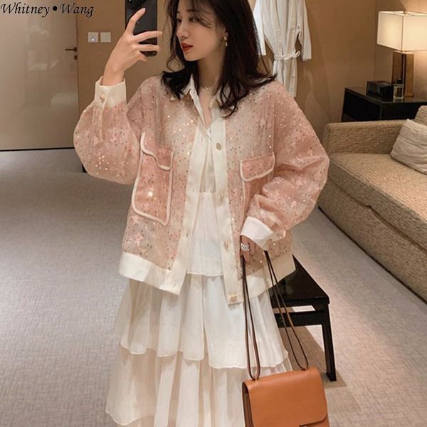 whitney wang 2019 summer fashion streetwear bling bling sequins mesh jacket coat women casual sunscreem coat, Black;brown
whitney wang 2019 summer fashion streetwear bling bling sequins mesh jacket coat women casual sunscreem coat, Black;brown