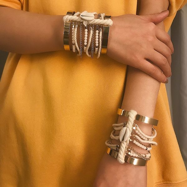 punk shell cuff bracelets multilayer charm open bangle vintage rope wrap ethnic wide bangles boho beach chunky bracelet statement jewelry, Golden;silver
punk shell cuff bracelets multilayer charm open bangle vintage rope wrap ethnic wide bangles boho beach chunky bracelet statement jewelry, Golden;silver