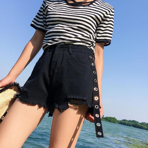 2020 summer new style korean-style tassels flash black and white with pattern high-waisted denim shorts circular ring ribbon wid, Blue
2020 summer new style korean-style tassels flash black and white with pattern high-waisted denim shorts circular ring ribbon wid, Blue
