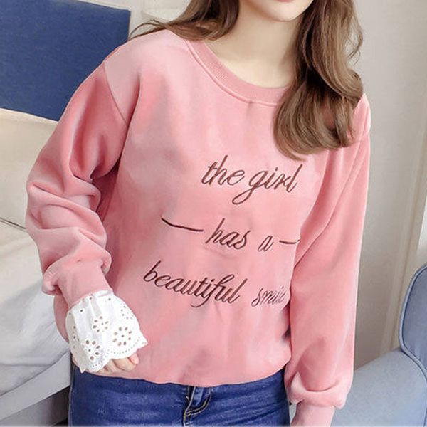 gold velvet sweatshirt female autumn winter korean version of the new fashion loose o neck lace embroidery pullover plus velvet, Black
gold velvet sweatshirt female autumn winter korean version of the new fashion loose o neck lace embroidery pullover plus velvet, Black