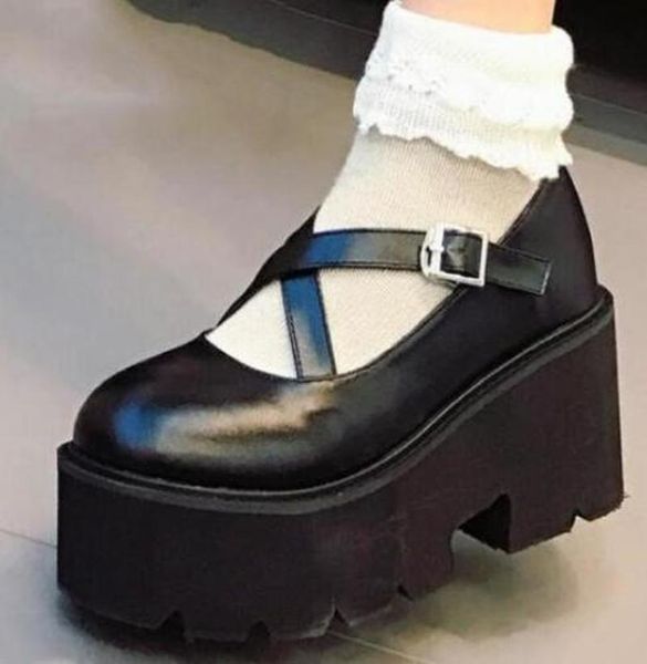 retro womens round toe wedge heel platform creepers buckle lolita shoes punk black a165
retro womens round toe wedge heel platform creepers buckle lolita shoes punk black a165
