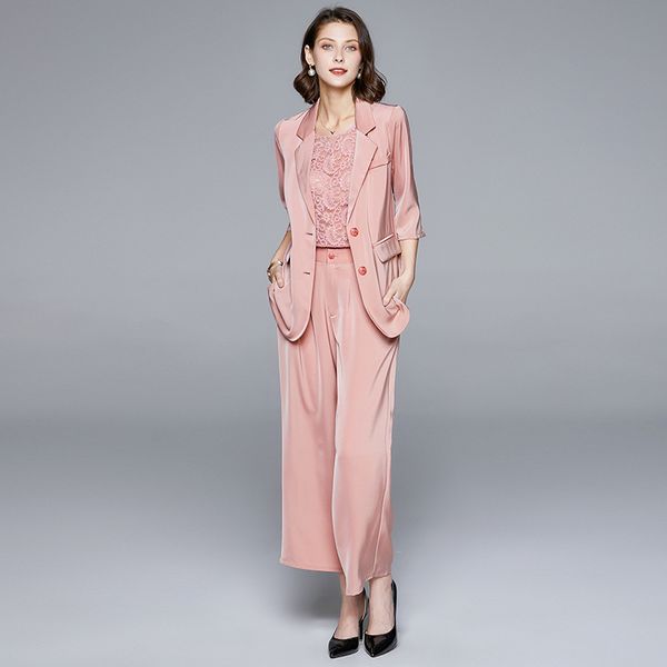 women's suits & blazers small suit fashion 2021 beautiful pink 7 / 4 sleeve coat lace suspender casual wide leg pants 3-piece set, White;black
women's suits & blazers small suit fashion 2021 beautiful pink 7 / 4 sleeve coat lace suspender casual wide leg pants 3-piece set, White;black