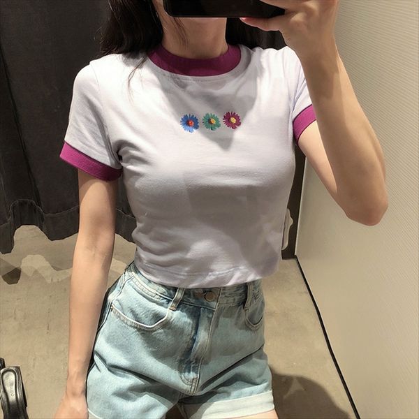 2020 round collar color matching t- short-sleeved women's shirt round collar short-sleeved shirt, White
2020 round collar color matching t- short-sleeved women's shirt round collar short-sleeved shirt, White