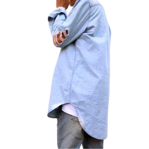 fashion denim shirts men brand holes long sleeve slim fit vetement homme casual turn down collar mens shirts, White;black
fashion denim shirts men brand holes long sleeve slim fit vetement homme casual turn down collar mens shirts, White;black