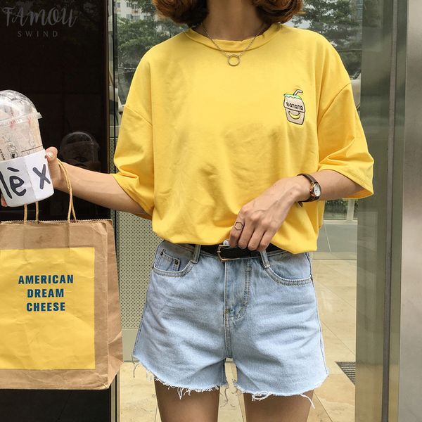 2020 summer new cute banana milk embroidered simple all match short sleeve female t shirts drop shipping, White
2020 summer new cute banana milk embroidered simple all match short sleeve female t shirts drop shipping, White