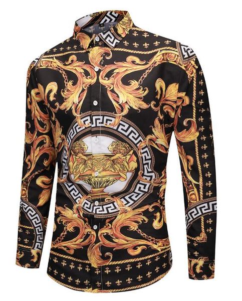designer european version long-sleeved shirt new brand black gold printing quality shirt summer men's private custom casual wild sh, White;black
designer european version long-sleeved shirt new brand black gold printing quality shirt summer men's private custom casual wild sh, White;black