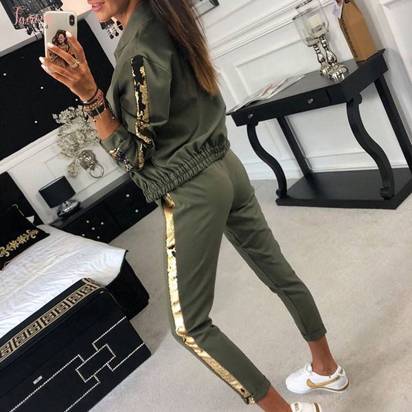 outfit осень женщины повседневная костюм женщины 2 piece set top брюки и потовых костюм sequined лоскутная zipper outwear sexy перекрещивающ, White
outfit осень женщины повседневная костюм женщины 2 piece set top брюки и потовых костюм sequined лоскутная zipper outwear sexy перекрещивающ, White