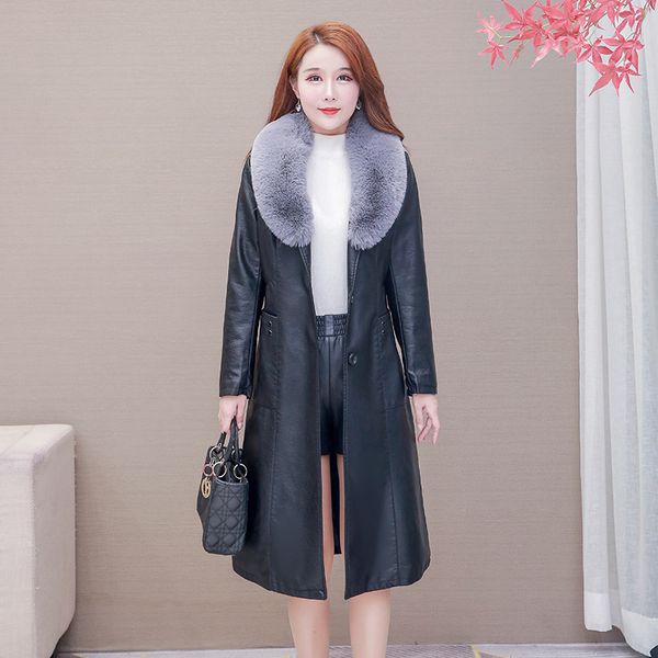 thick warm leather windbreaker women's mid-length new pu ladies leather large fur collar slim cotton coat, Black
thick warm leather windbreaker women's mid-length new pu ladies leather large fur collar slim cotton coat, Black