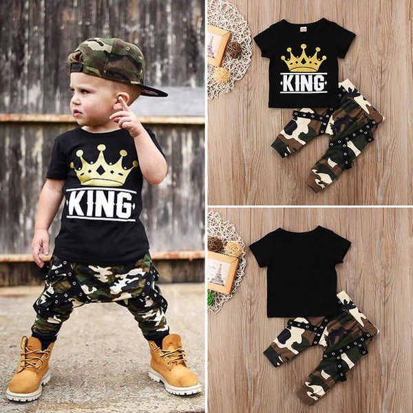 

Newborn kid baby boy hort leeve top t hirt camo pant 2pc outfit et clothe 0 5year, White