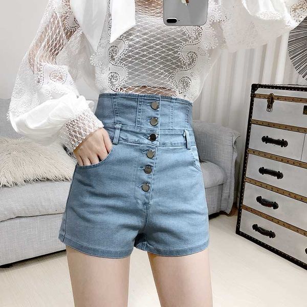 2020 spring new korean-style single-breasted high-waist denim shorts women's wide-leg stretch slim-fit jean shorts denim pants, Blue
2020 spring new korean-style single-breasted high-waist denim shorts women's wide-leg stretch slim-fit jean shorts denim pants, Blue