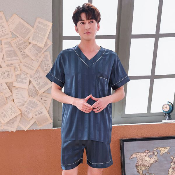 loose 2pcs short sleeve shirt&shorts v-neck pajamas suit nightwear men sleepwear boy home clothes striped intimate sleepwear, Black;brown
loose 2pcs short sleeve shirt&shorts v-neck pajamas suit nightwear men sleepwear boy home clothes striped intimate sleepwear, Black;brown