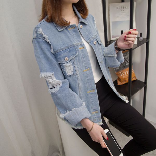 hole denim jacket 2019 autumn new large size women's solid color personality hole must be denim short coat slim blue woman coat, Black;brown
hole denim jacket 2019 autumn new large size women's solid color personality hole must be denim short coat slim blue woman coat, Black;brown