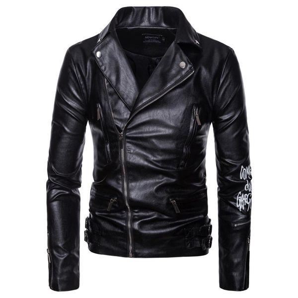 the spring and autumn period and the new men locomotive leather zipper printing more big yards punk leather jacket, Black
the spring and autumn period and the new men locomotive leather zipper printing more big yards punk leather jacket, Black