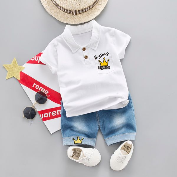 cotton toddler baby boy turn-down collar t-shirt clothes sets summer crown jeans short children clothing costume for kids suits, White
cotton toddler baby boy turn-down collar t-shirt clothes sets summer crown jeans short children clothing costume for kids suits, White