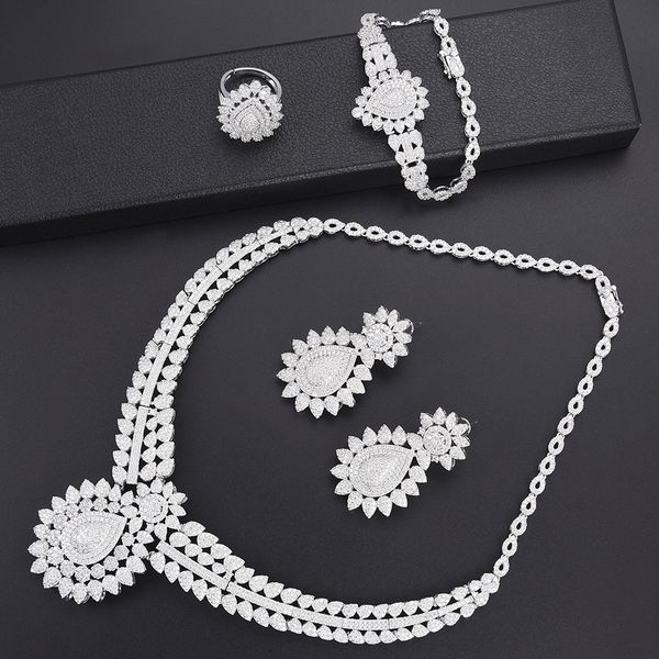 siscathy 4pcs necklace earrings bangle rings for women jewelry sets cubic zirconia statement dubai bride wedding accessories, Silver
siscathy 4pcs necklace earrings bangle rings for women jewelry sets cubic zirconia statement dubai bride wedding accessories, Silver
