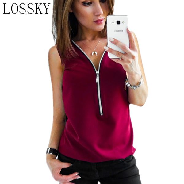 casual 2019 summer new blouse v neck zipper sleeveless slim solid chiffon blouses basic blusas plus size chemise shirts, White
casual 2019 summer new blouse v neck zipper sleeveless slim solid chiffon blouses basic blusas plus size chemise shirts, White