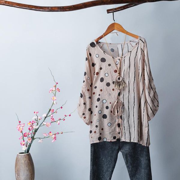 women vintage plus size loose blouse 3/4 sleeved striped dot print button down retro holiday boho shirts casual s-5xl, White
women vintage plus size loose blouse 3/4 sleeved striped dot print button down retro holiday boho shirts casual s-5xl, White