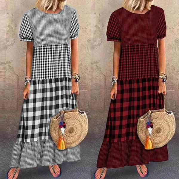 s 5xl 2020 summer check patchwork sundress zanzea vintage pleated party dress women short sleeve plaid vestido female tunic robe, Black;gray
s 5xl 2020 summer check patchwork sundress zanzea vintage pleated party dress women short sleeve plaid vestido female tunic robe, Black;gray
